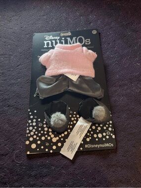 Disney Pink Knit Top with Black Shoes and Gray Pom Poms: nuiMOs and fits Labubu